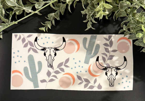 Tumbler Decal - Bull Skull With Cactus