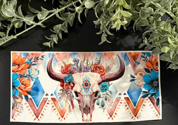 Tumbler Decal - Bull Skull Aztec Design 2