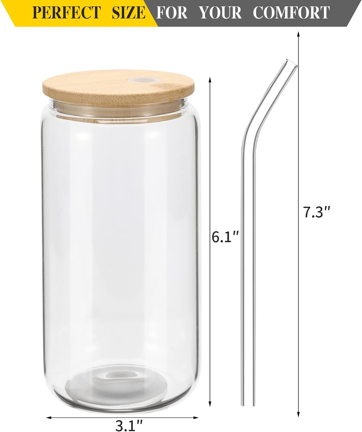 16oz Glass Can with Bamboo Lid & Straw