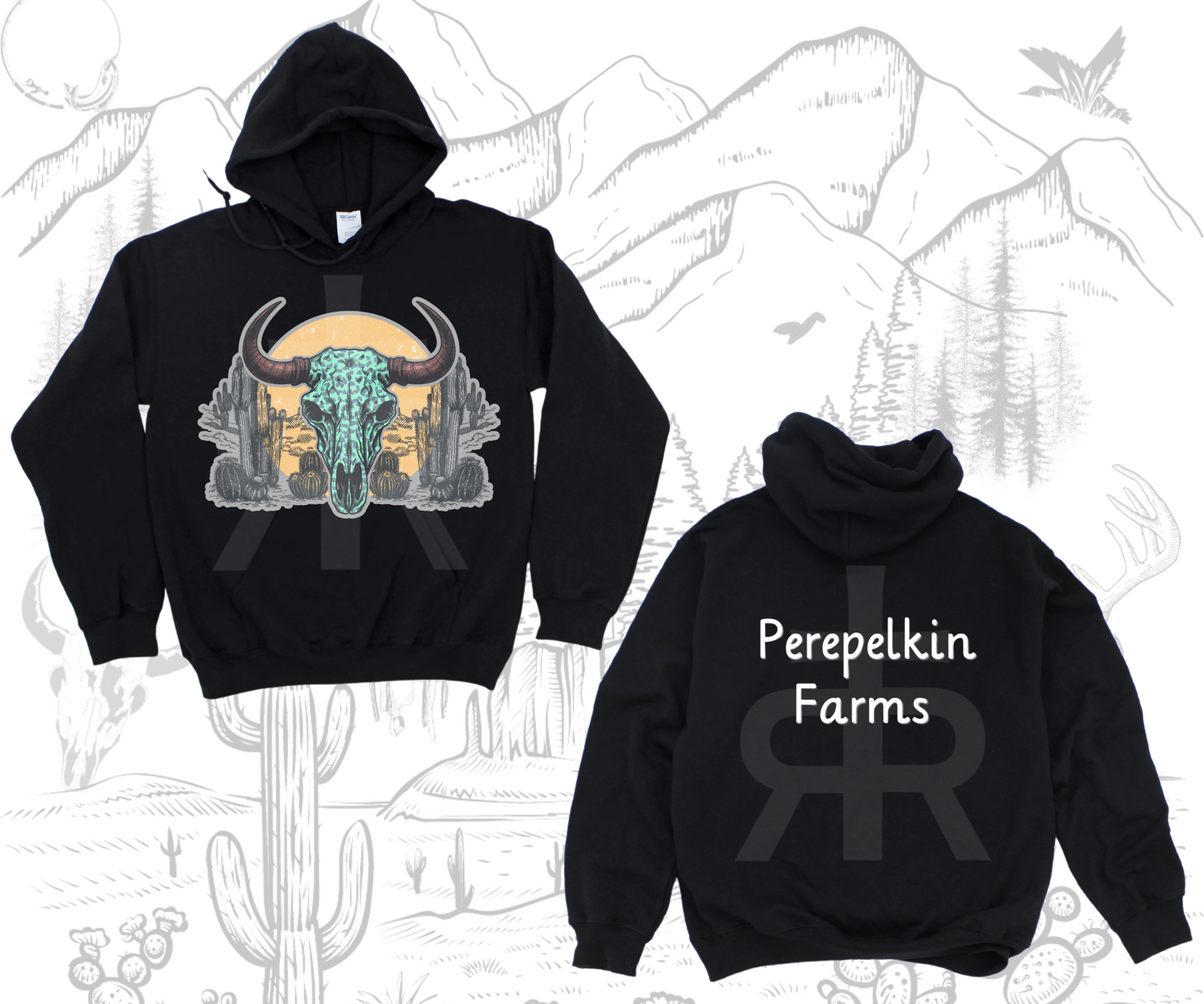 Teal Bull Skull in Desert