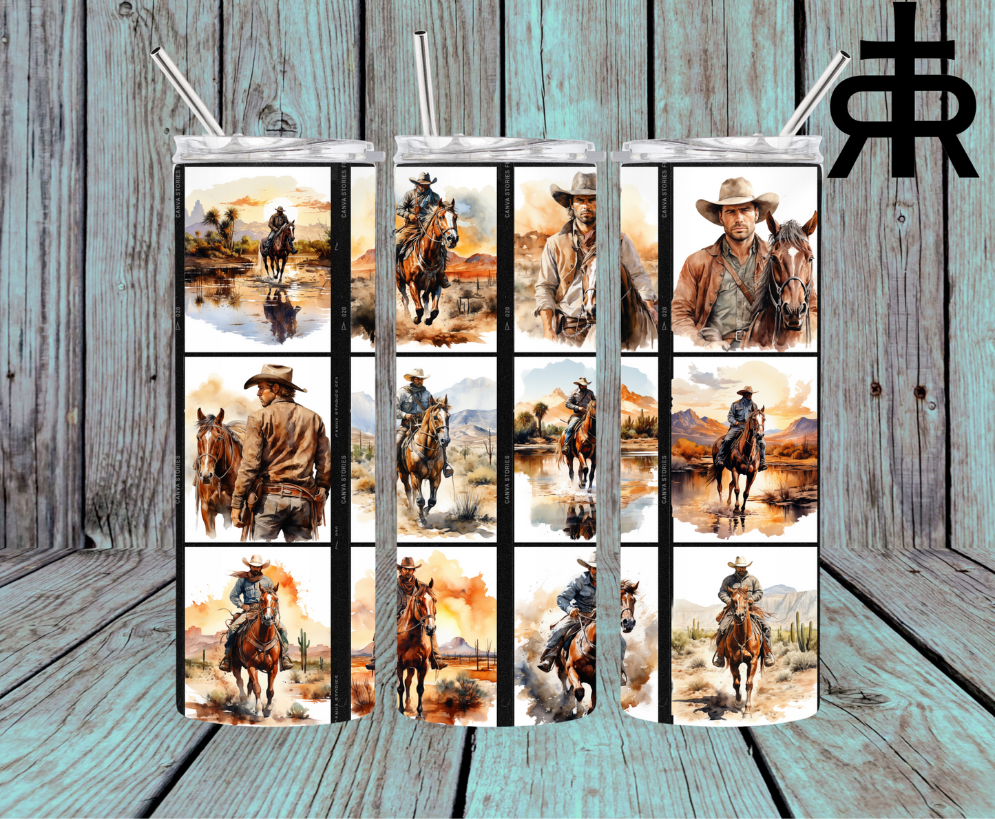 Water Colour Cowboys with Horses