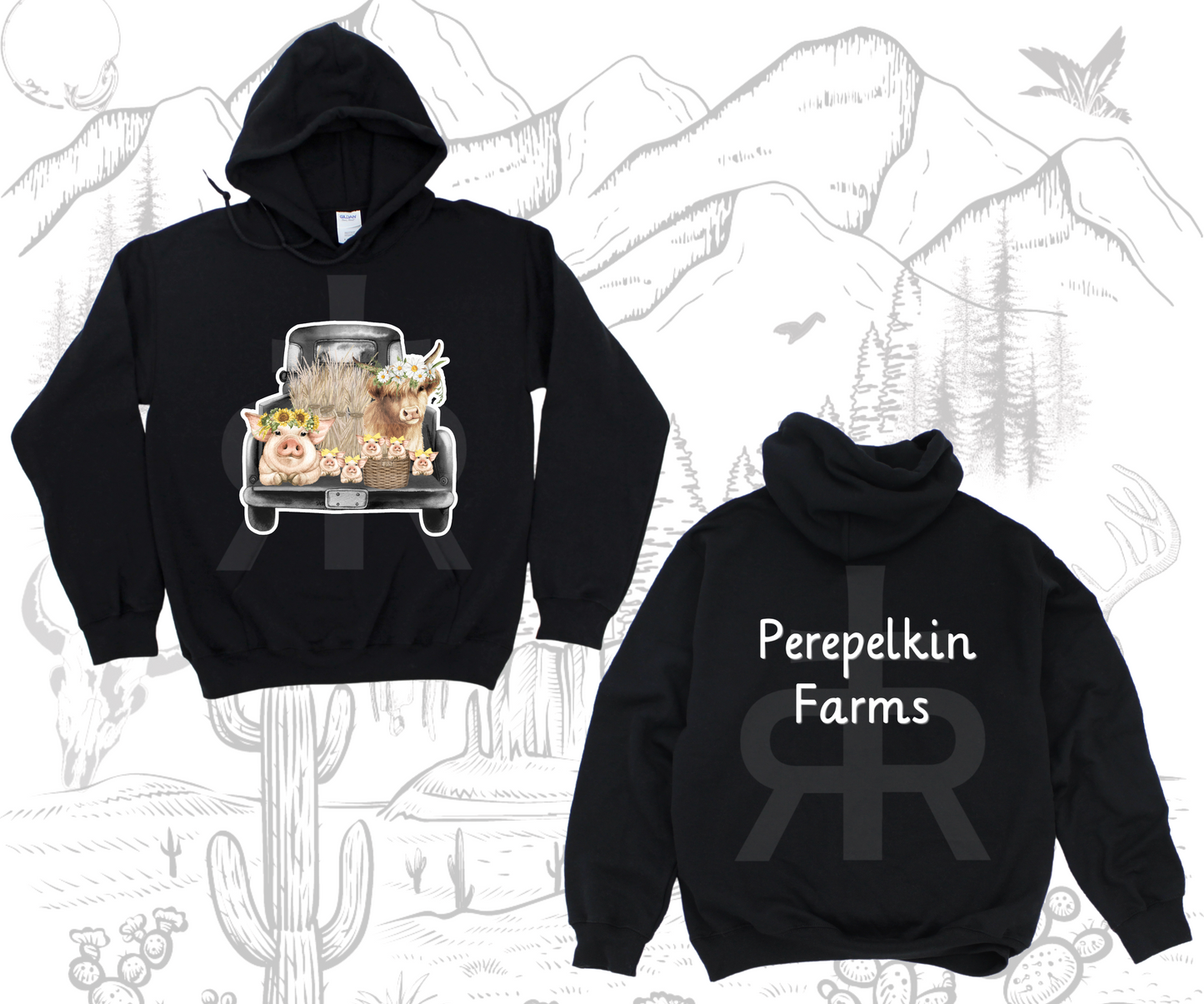 Highland Cow and Pig In Truck