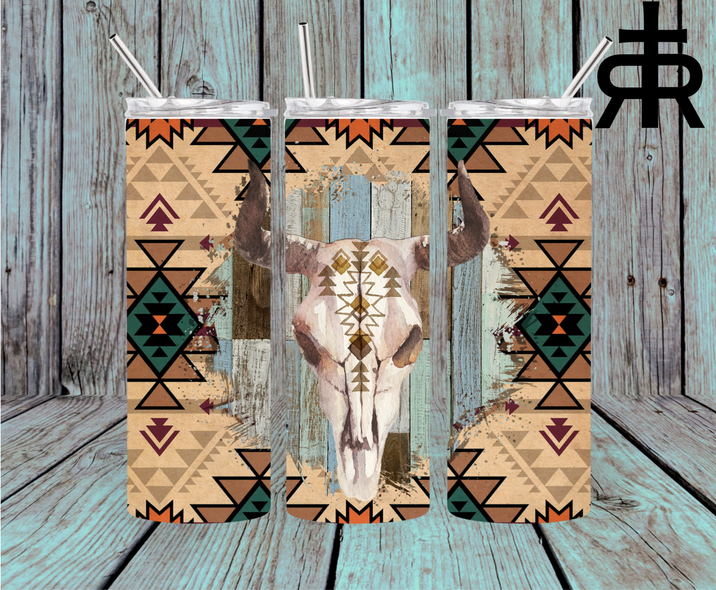 Bull Skull with Aztec Browns