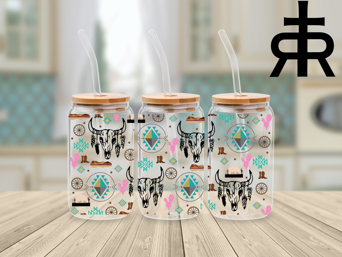 Aztec Teal Bull Skull