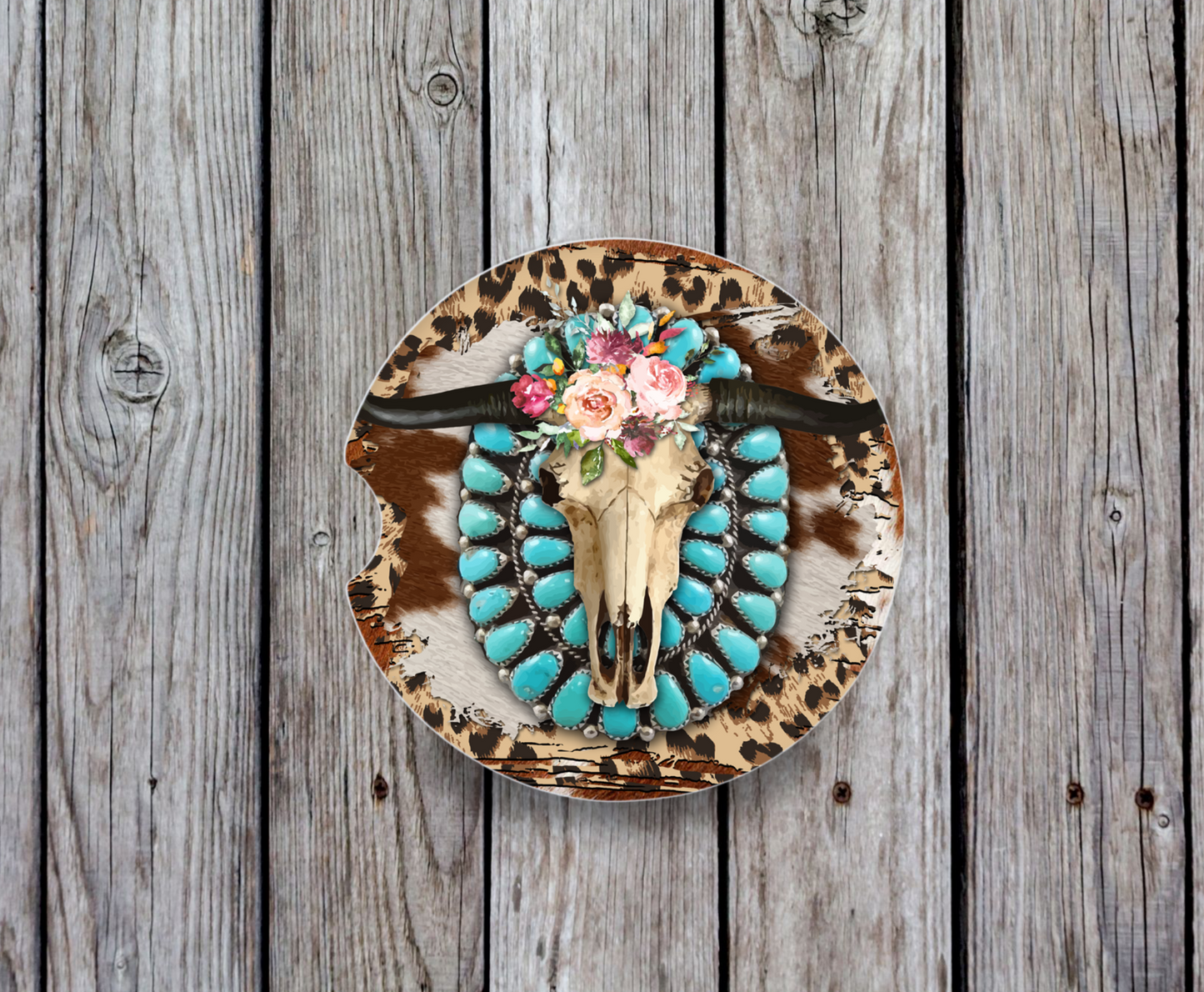 Bull Skull with Teal