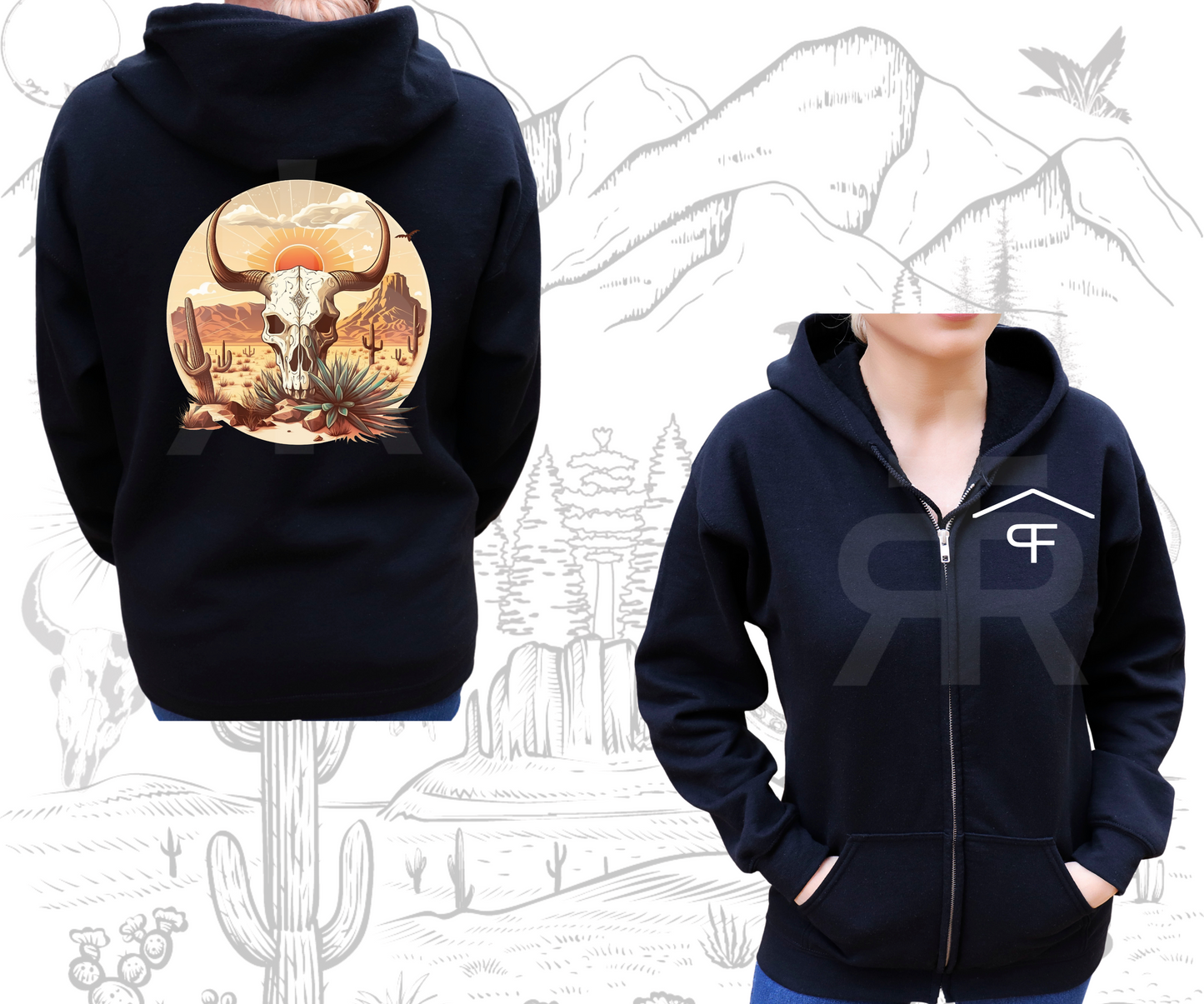 Bull Skull In The Desert - Zip Up