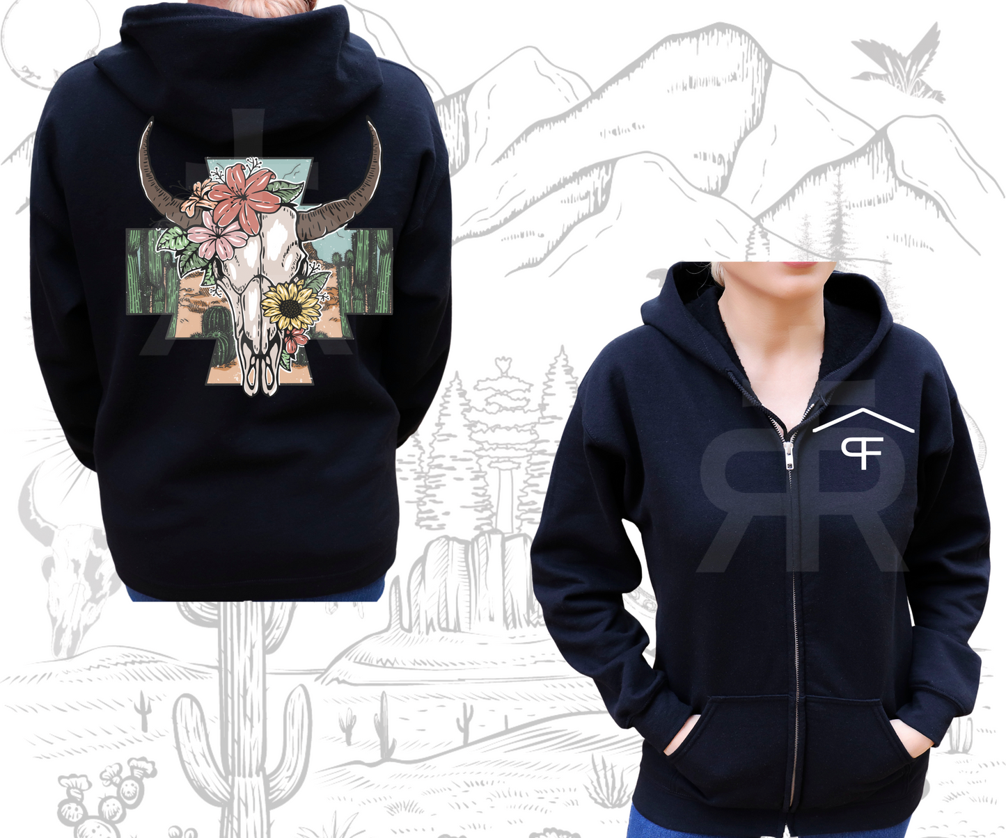 Bull Skull In Cross - Zip Up