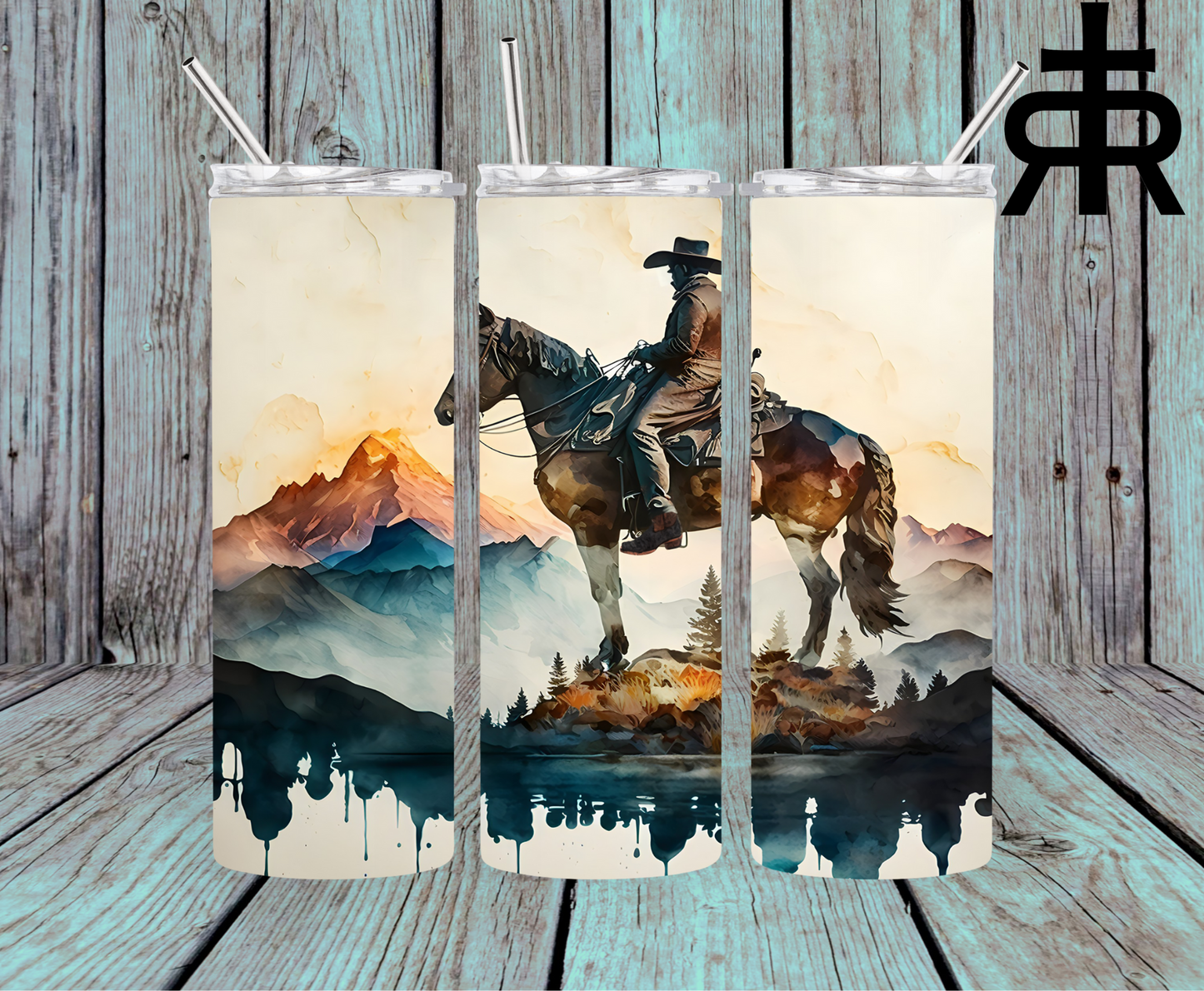 Cowboy on Mountain - Water Colour