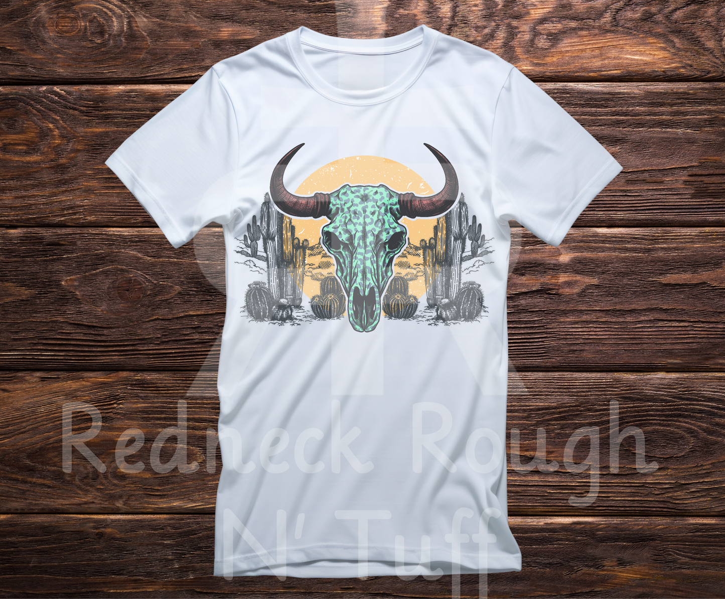 Teal Bull Skull With Sunset